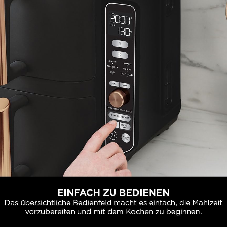 Ninja Double Stack XL Air Fryer 9.5L 2 Drawer 4 Level Cooking 6 Functions Black Copper SL400EUCP