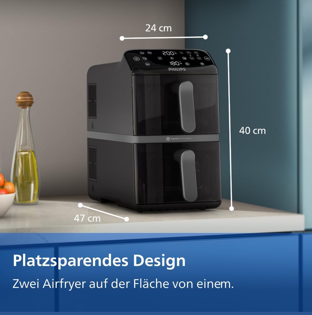 Philips Airfryer 4000 Series Stacked Dual Basket 10L Hot Air Fryer RapidAir Technology PFAS Free NA460 00