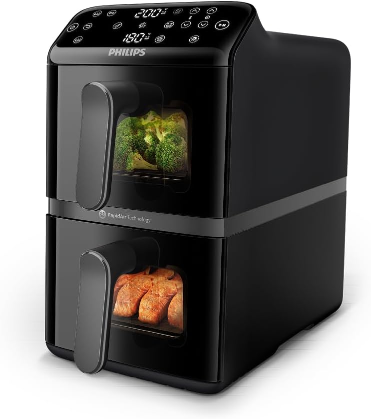 Philips Airfryer 4000 Series Stacked Dual Basket 10L Hot Air Fryer RapidAir Technology PFAS Free NA460 00