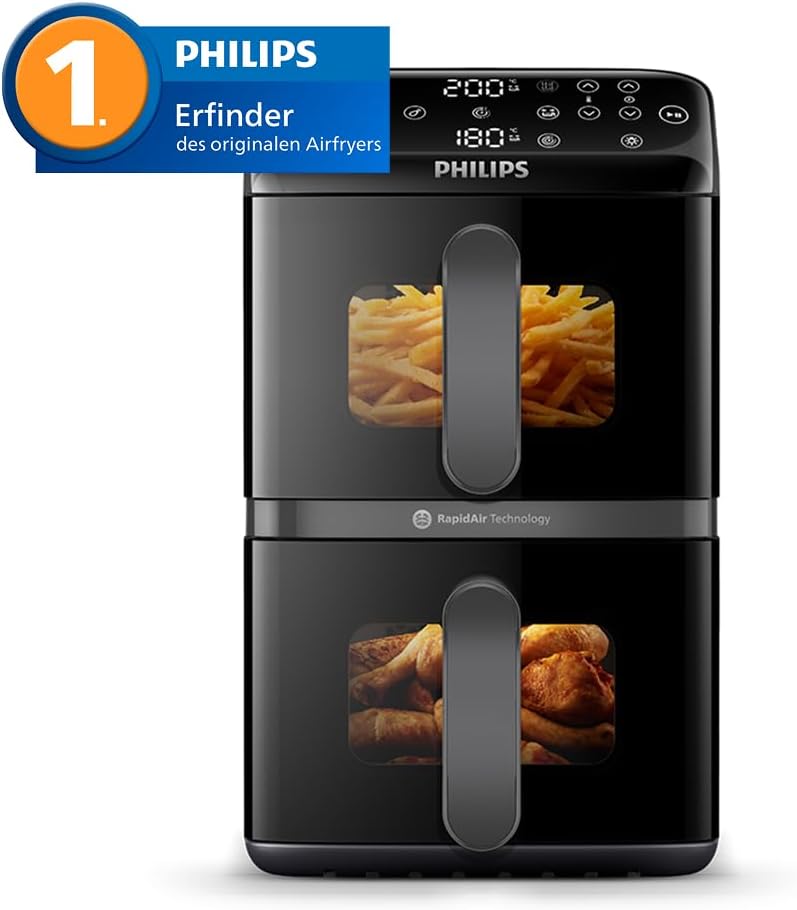 Philips Airfryer 4000 Series Stacked Dual Basket 10L Hot Air Fryer RapidAir Technology PFAS Free NA460 00