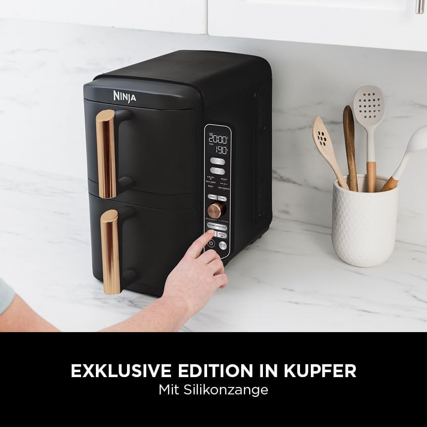 Ninja Double Stack XL Air Fryer 9.5L 2 Drawer 4 Level Cooking 6 Functions Black Copper SL400EUCP