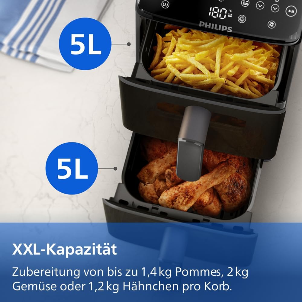 Philips Airfryer 4000 Series Stacked Dual Basket 10L Hot Air Fryer RapidAir Technology PFAS Free NA460 00
