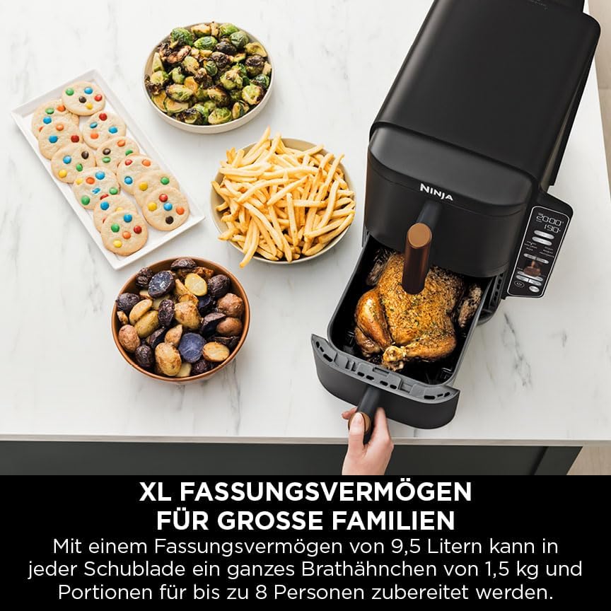 Ninja Double Stack XL Air Fryer 9.5L 2 Drawer 4 Level Cooking 6 Functions Black Copper SL400EUCP
