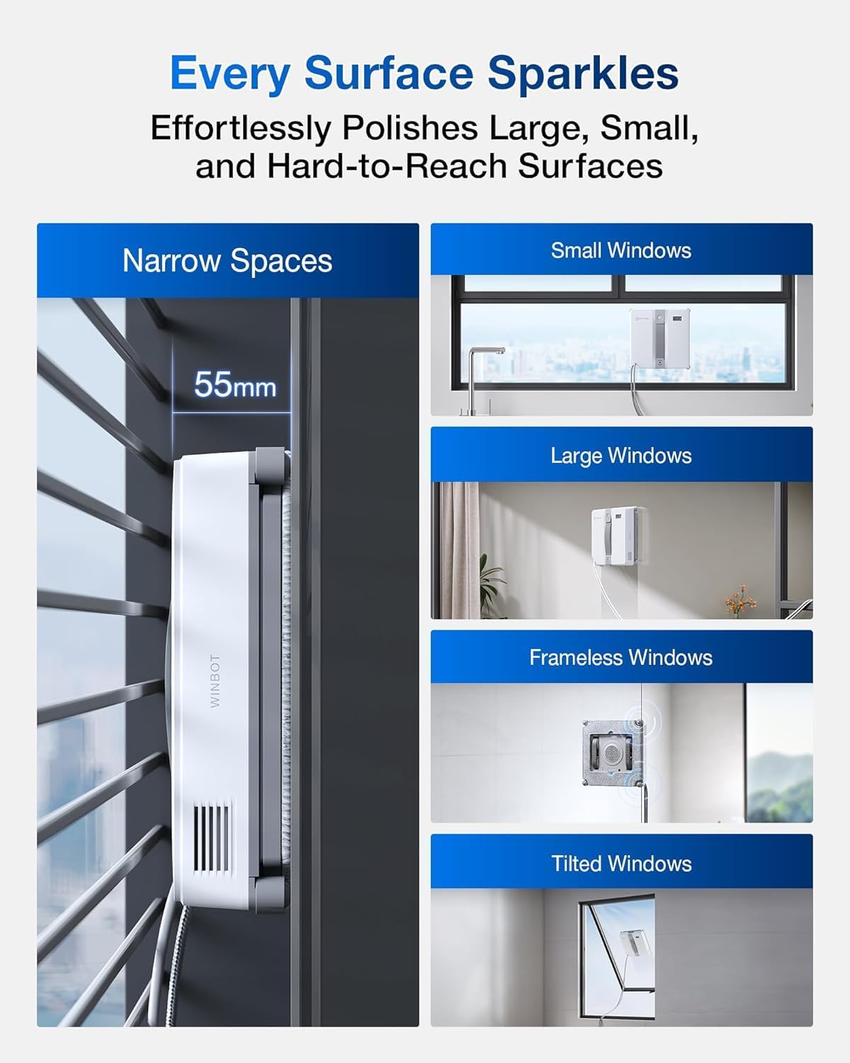 ECOVACS WINBOT Mini Window Cleaning Robot Compact Design Ultrasonic Spray 9-Level Protection Intelligent Path Planning Grey