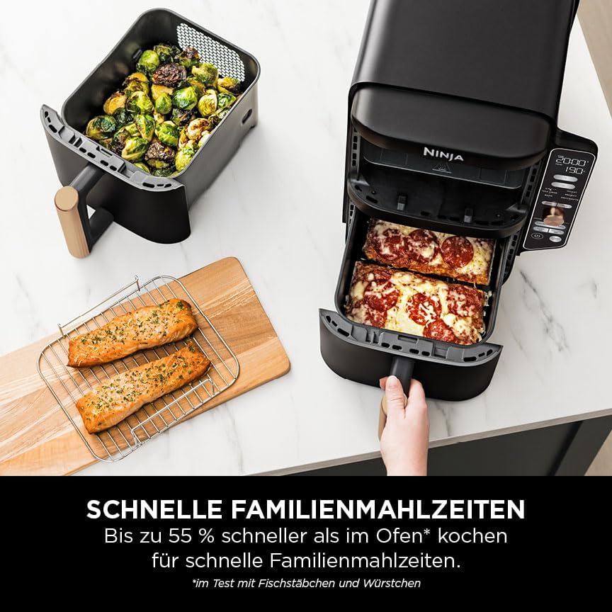Ninja Double Stack XL Air Fryer 9.5L 2 Drawer 4 Level Cooking 6 Functions Black Copper SL400EUCP