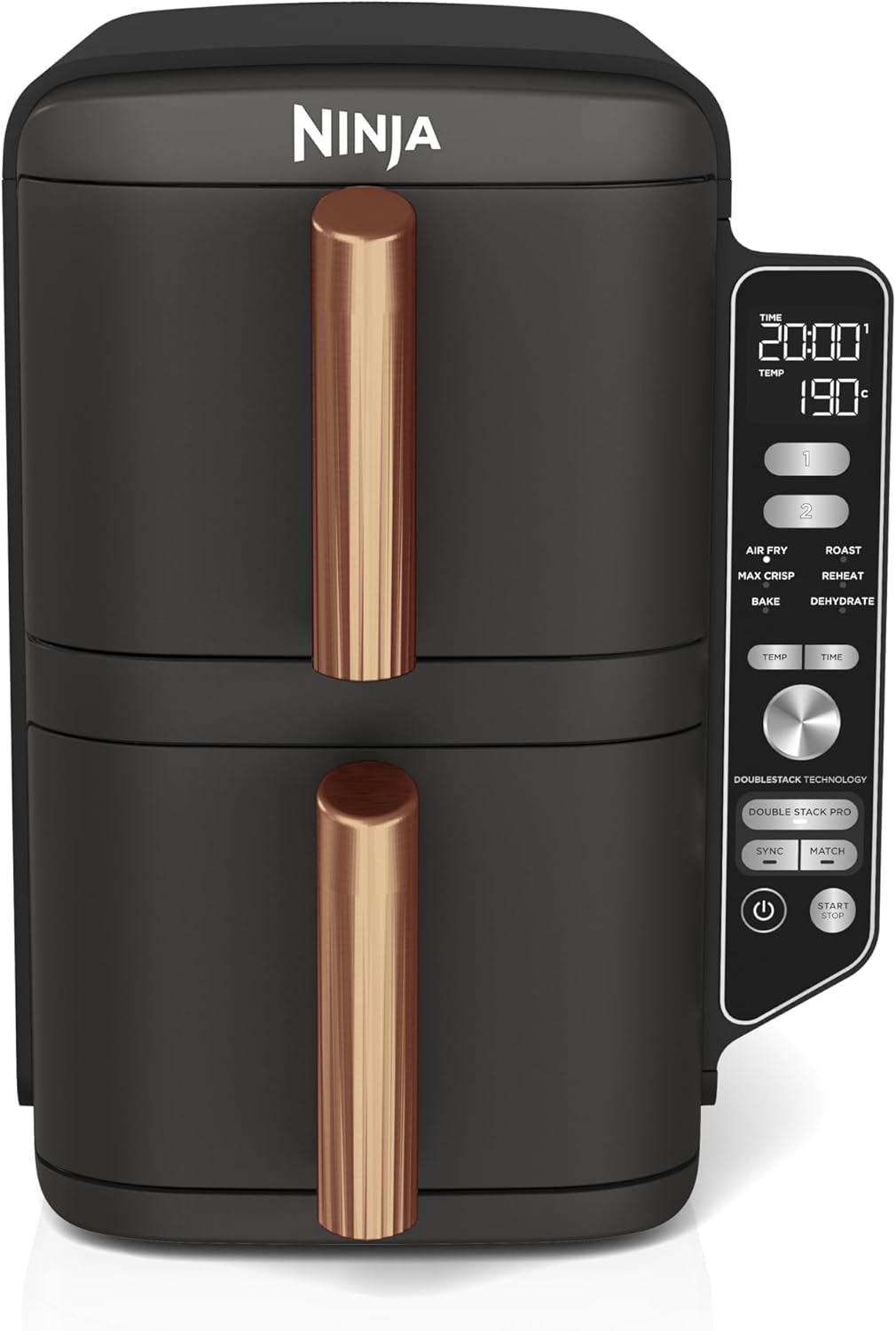 Ninja Double Stack XL Air Fryer 9.5L 2 Drawer 4 Level Cooking 6 Functions Black Copper SL400EUCP
