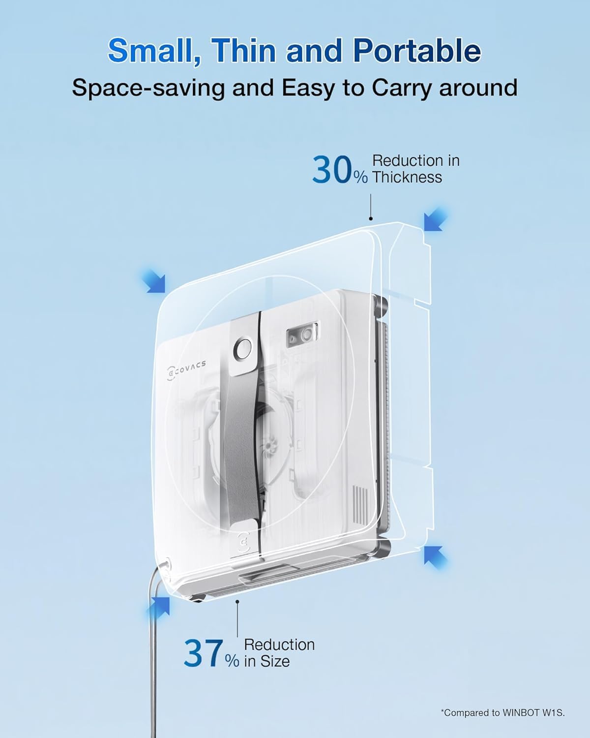 ECOVACS WINBOT Mini Window Cleaning Robot Compact Design Ultrasonic Spray 9-Level Protection Intelligent Path Planning Grey