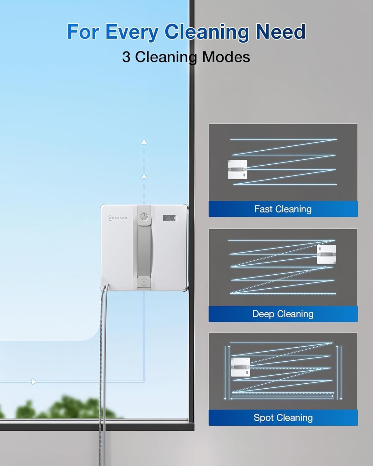 ECOVACS WINBOT Mini Window Cleaning Robot Compact Design Ultrasonic Spray 9-Level Protection Intelligent Path Planning Grey