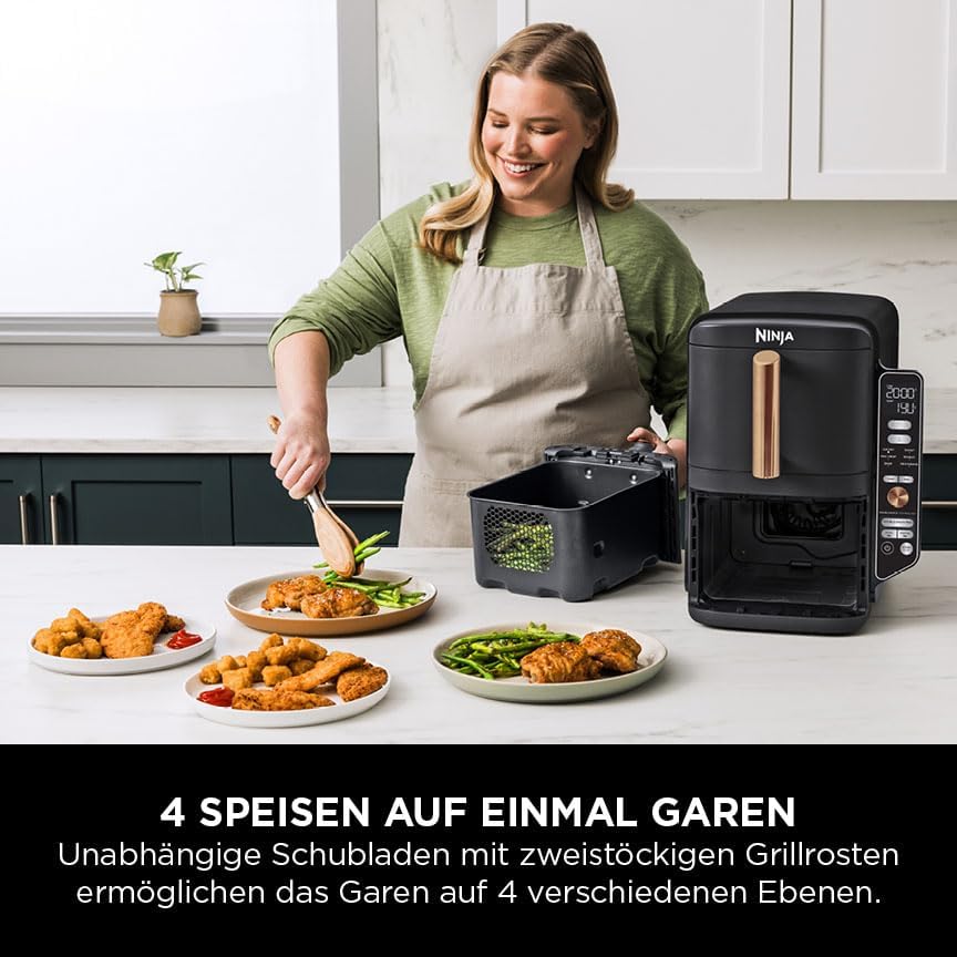 Ninja Double Stack XL Air Fryer 9.5L 2 Drawer 4 Level Cooking 6 Functions Black Copper SL400EUCP