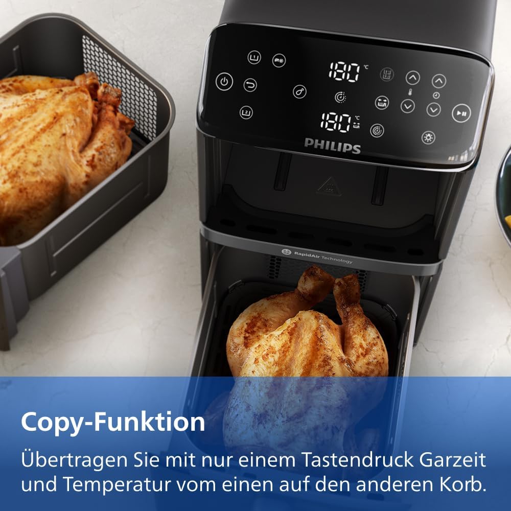 Philips Airfryer 4000 Series Stacked Dual Basket 10L Hot Air Fryer RapidAir Technology PFAS Free NA460 00