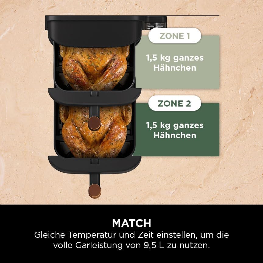 Ninja Double Stack XL Air Fryer 9.5L 2 Drawer 4 Level Cooking 6 Functions Black Copper SL400EUCP