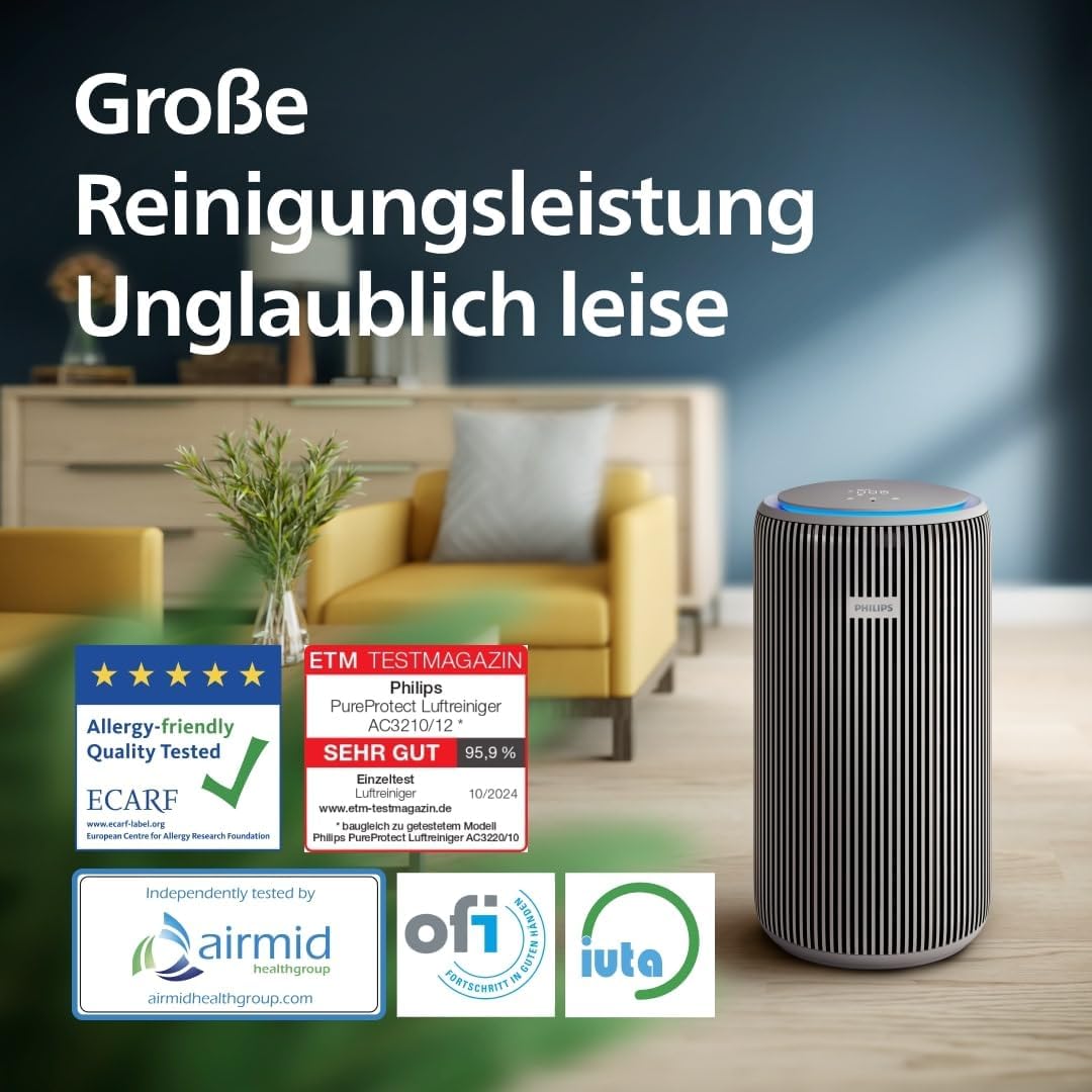 Philips AC3210/12 PureProtect 3200 HEPA Air Purifier 130m2 Coverage 500 CADR Ultra Quiet Smart App Control