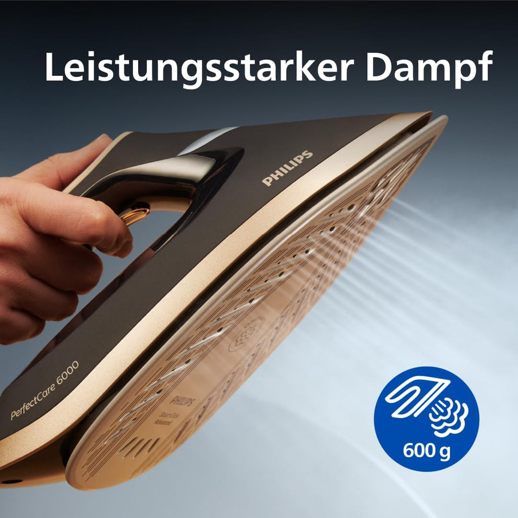 Philips PSG6064/80 Steam Iron with OptimalTEMP Technology 600g Steam Boost Gold SteamGlide Advanced Soleplate