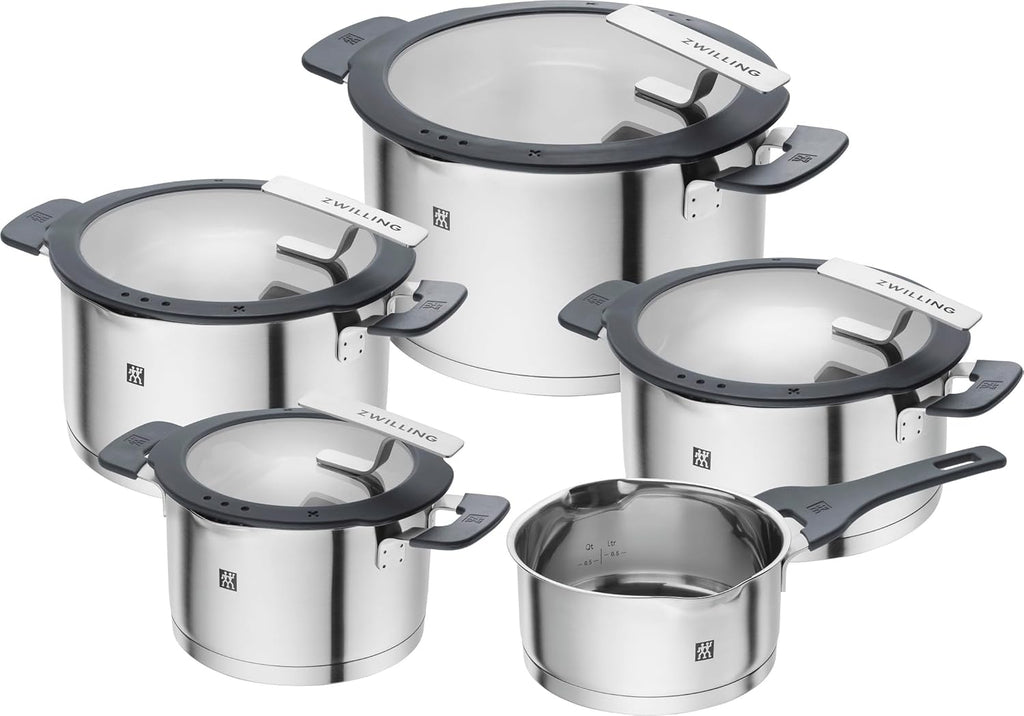 ZWILLING Simplify 5-Piece Stainless Steel Saucepan Set Induction Safe with Strainer Lids and Stay Cool Handles