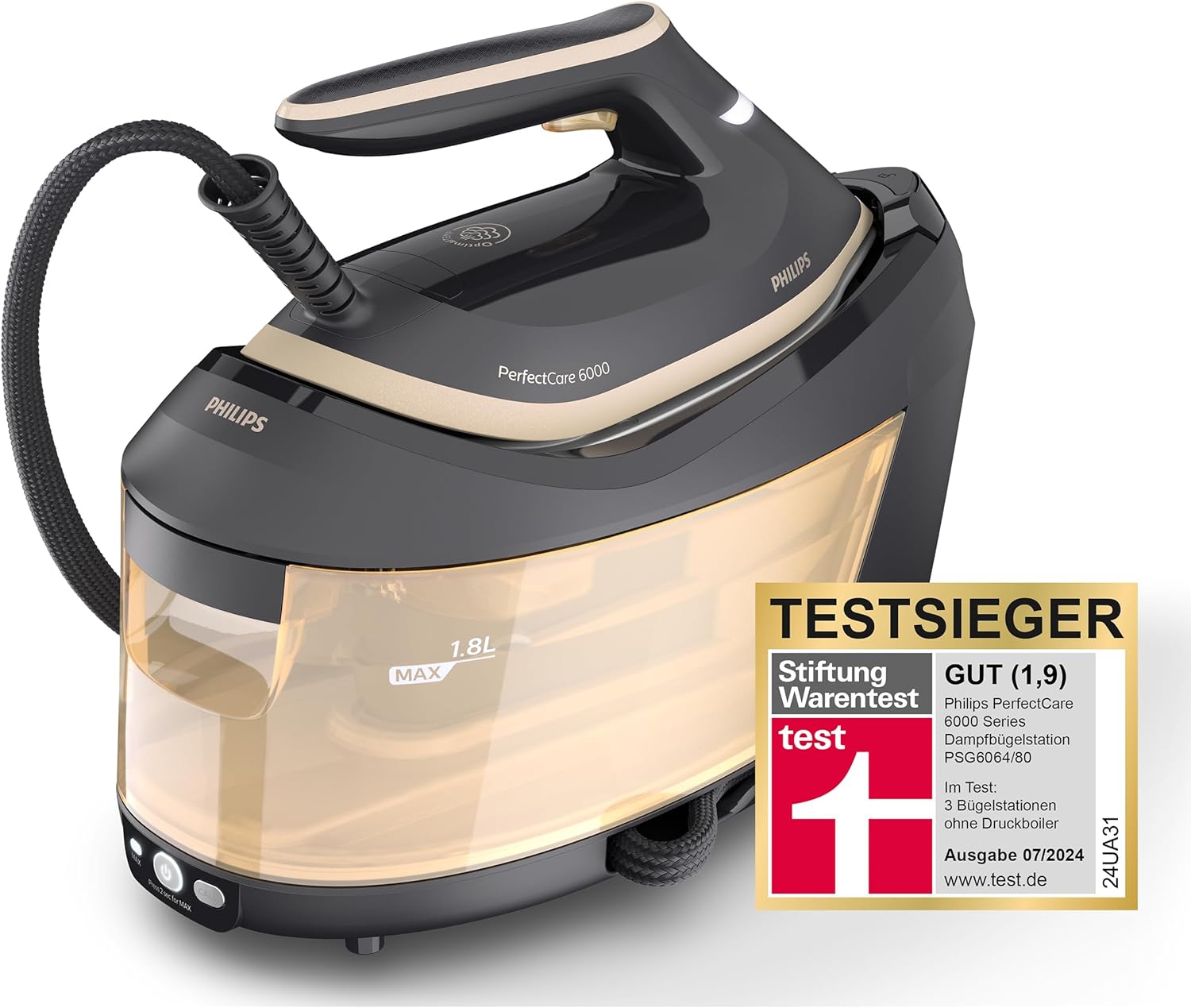 Philips PSG6064/80 Steam Iron with OptimalTEMP Technology 600g Steam Boost Gold SteamGlide Advanced Soleplate