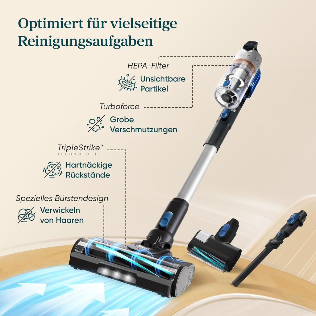 Levoit LVAC-300 Cordless Vacuum Cleaner 99.9% Dust Collection Pet Hair HEPA Filter Blue 150sqm Battery Powered