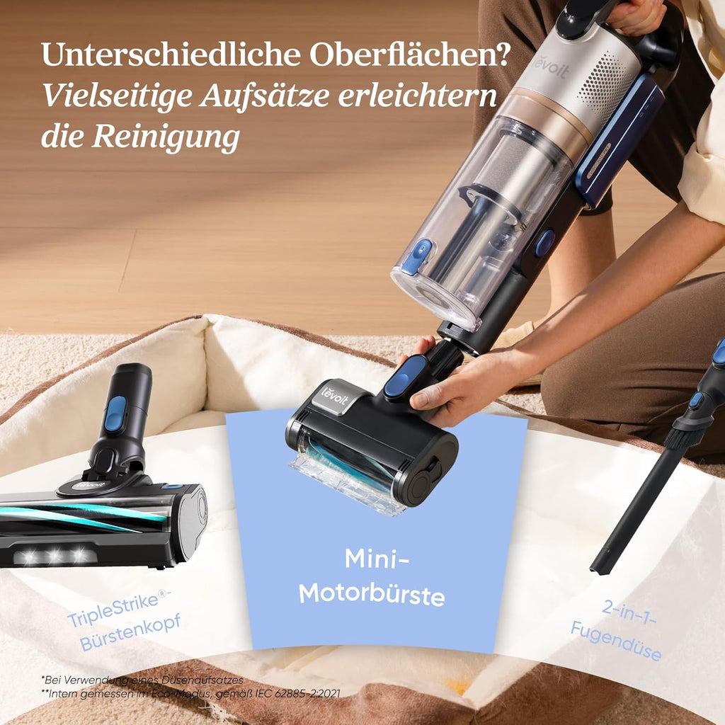 Levoit LVAC-300 Cordless Vacuum Cleaner 99.9% Dust Collection Pet Hair HEPA Filter Blue 150sqm Battery Powered