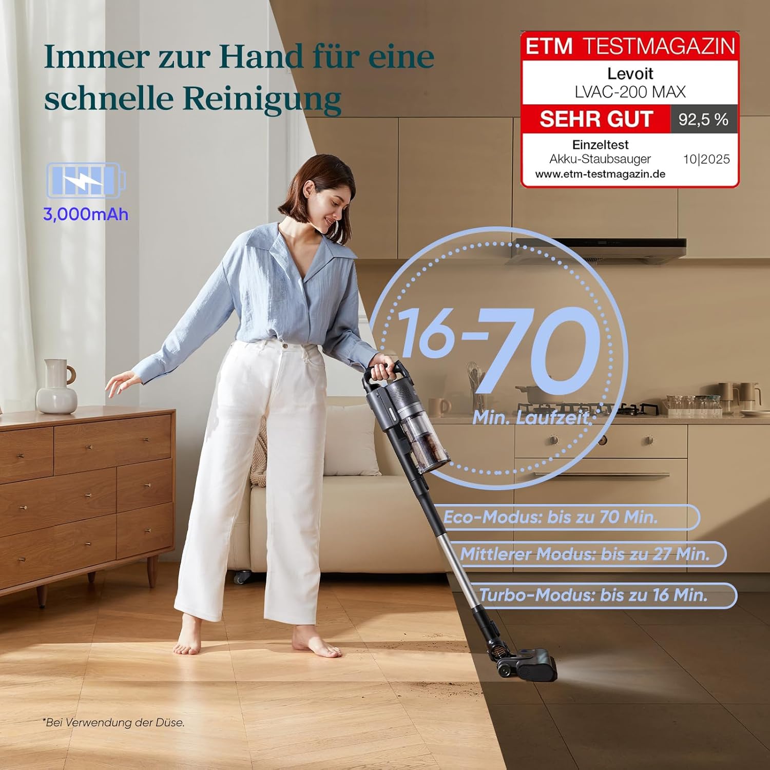 Levoit LVAC-200 MAX Cordless Vacuum Cleaner Battery Powered HEPA Filter Pet Hair Carpet Hard Floors Self Standing Anti Tangle