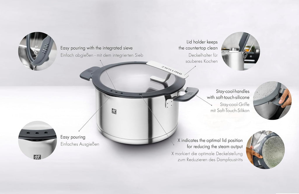 ZWILLING Simplify 5-Piece Stainless Steel Saucepan Set Induction Safe with Strainer Lids and Stay Cool Handles