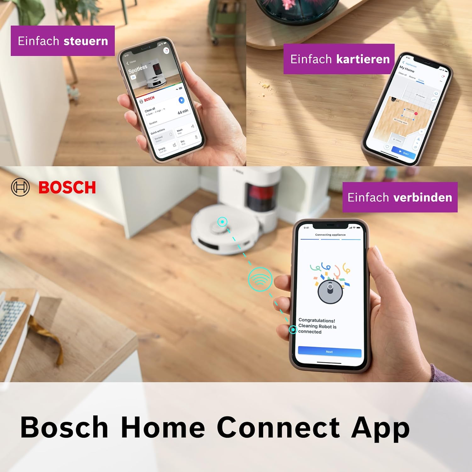 Bosch Spotless BCRD1W Robot Vacuum Cleaner 11000 Pa Suction Mop Function Smart Navigation White