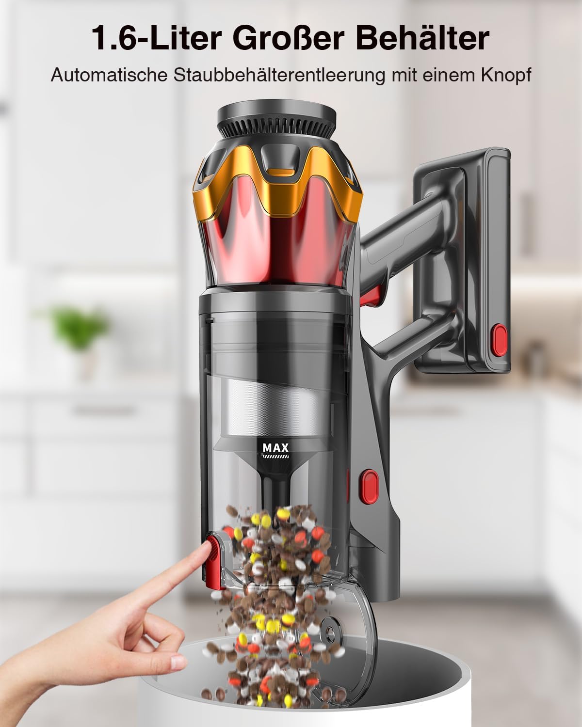 550W Cordless Vacuum Cleaner 45000Pa Suction 65Min Battery Anti-Tangle Brush Pet Hair Carpet Hard Floor Wall Mount