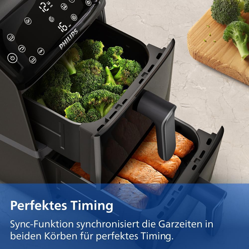 Philips Airfryer 4000 Series Stacked Dual Basket 10L Hot Air Fryer RapidAir Technology PFAS Free NA460 00