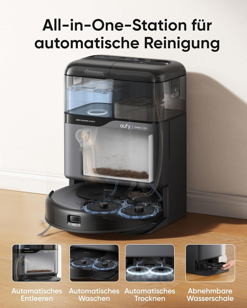 eufy Omni C20 Robot Vacuum Cleaner 7000Pa Auto Empty Mop Wash Dry Station 8.5cm Slim Design Child Lock Pet Hair