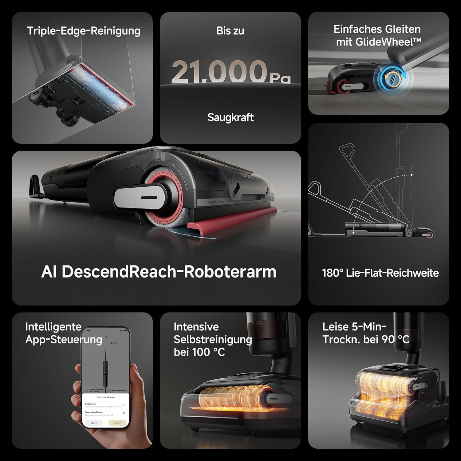 Dreame H15 Pro Wet Dry Vacuum Cleaner 21000Pa Suction GapFree AI Robot Arm Triple Edge 180 Degree Flat Design TangleCut Technology