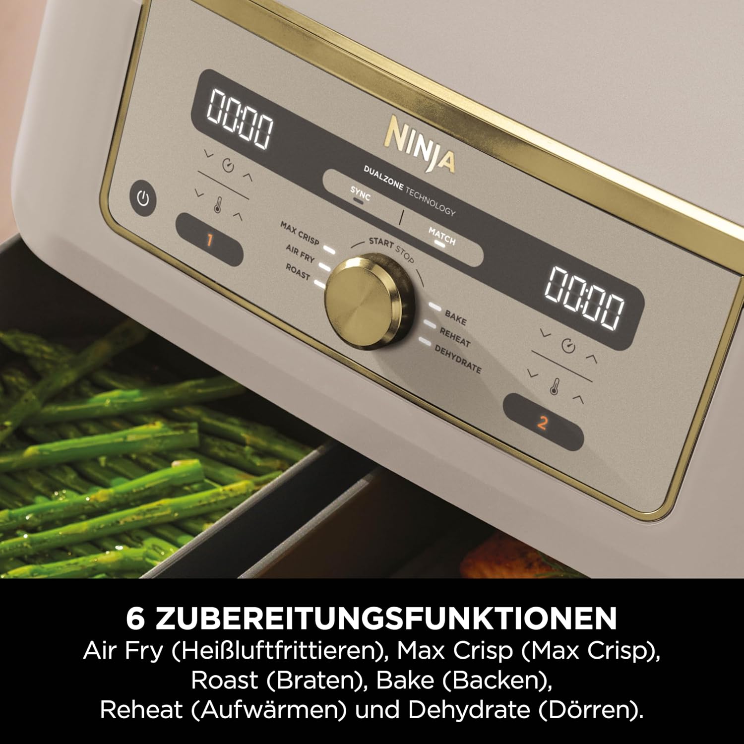 Ninja DZ400 Dual Zone Digital Air Fryer 9.5L 2 Drawer 6-in-1 Hot Air Fryer Stone Gold