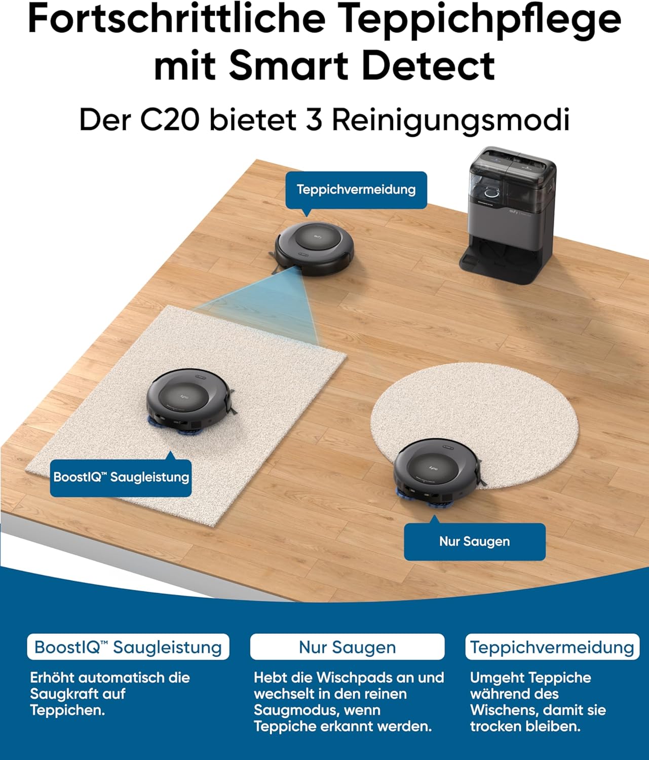 eufy Omni C20 Robot Vacuum Cleaner 7000Pa Auto Empty Mop Wash Dry Station 8.5cm Slim Design Child Lock Pet Hair