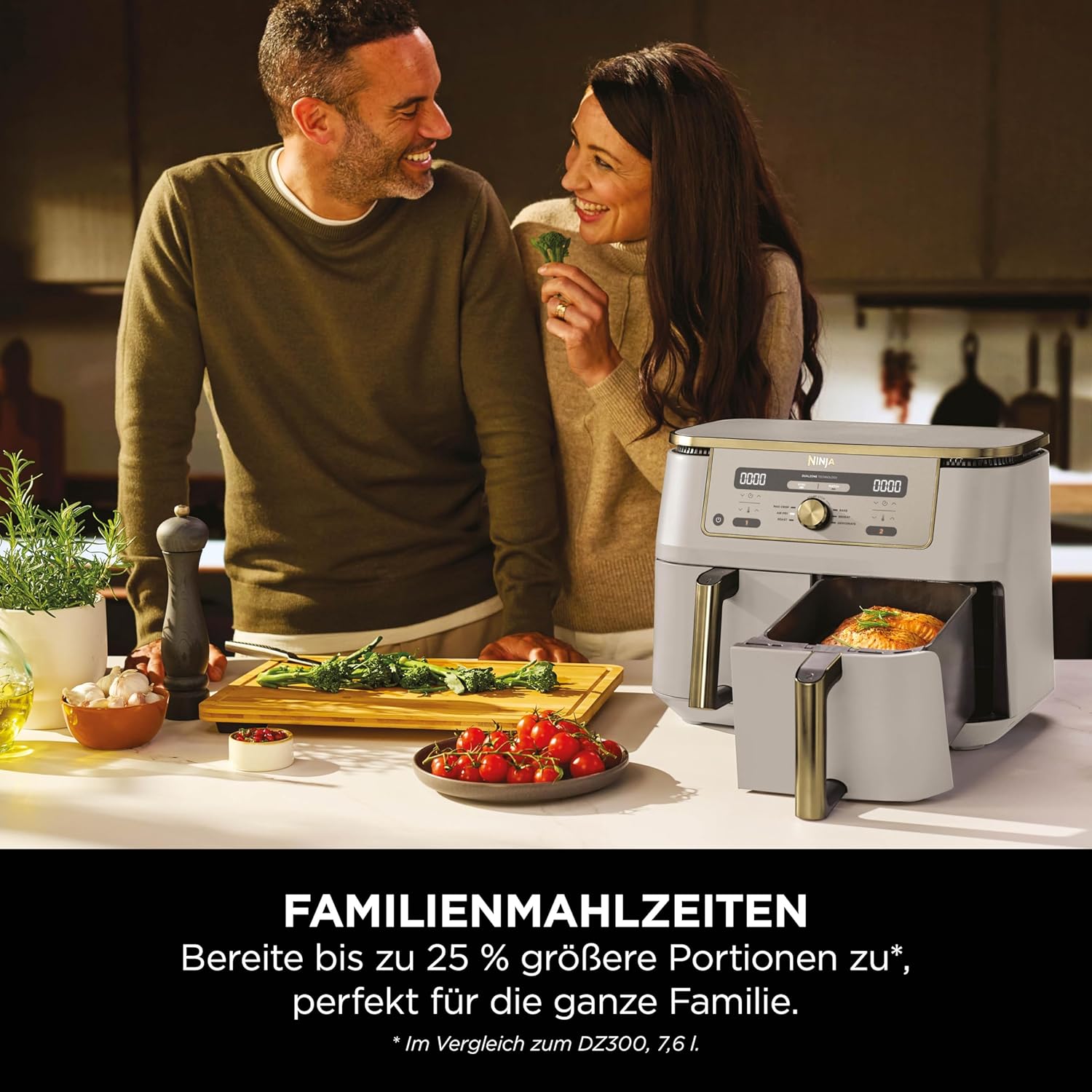 Ninja DZ400 Dual Zone Digital Air Fryer 9.5L 2 Drawer 6-in-1 Hot Air Fryer Stone Gold