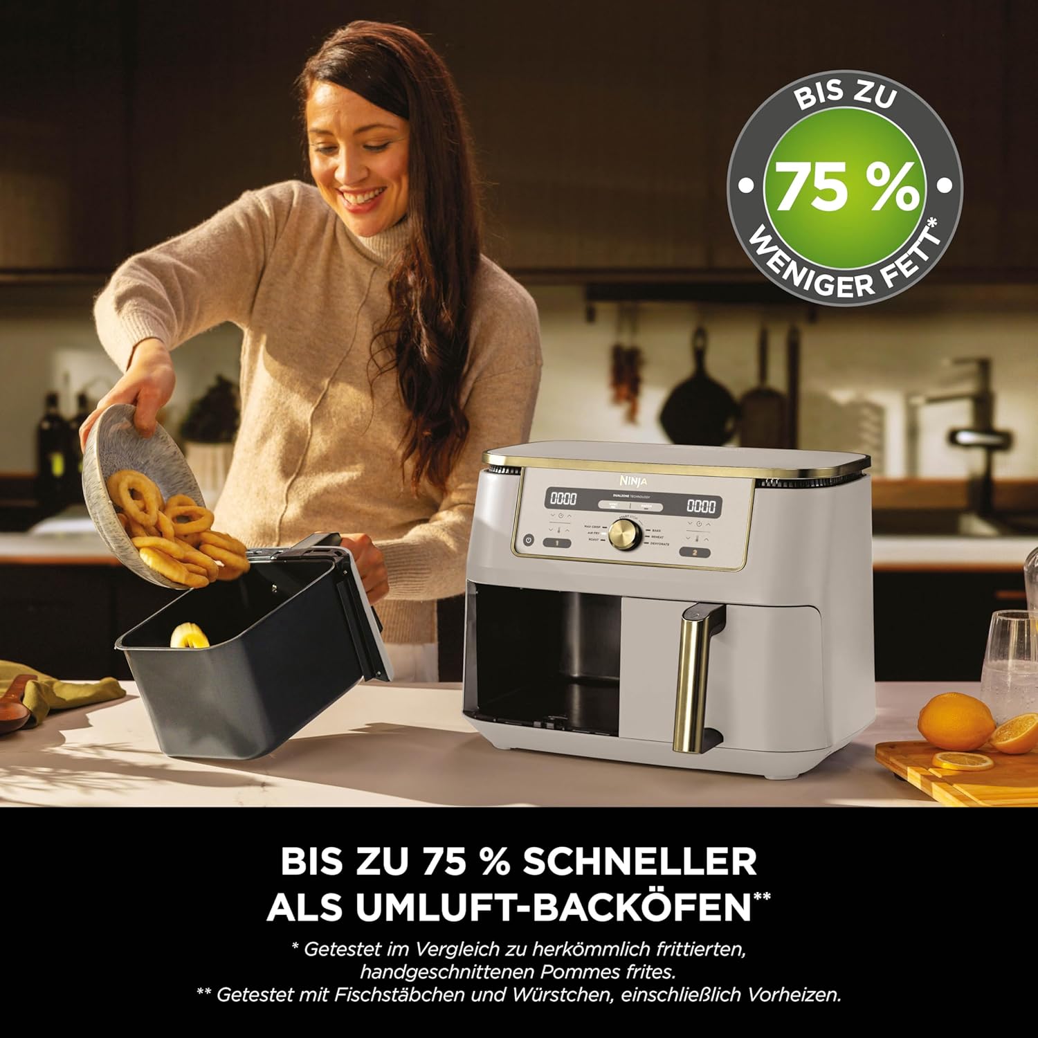 Ninja DZ400 Dual Zone Digital Air Fryer 9.5L 2 Drawer 6-in-1 Hot Air Fryer Stone Gold