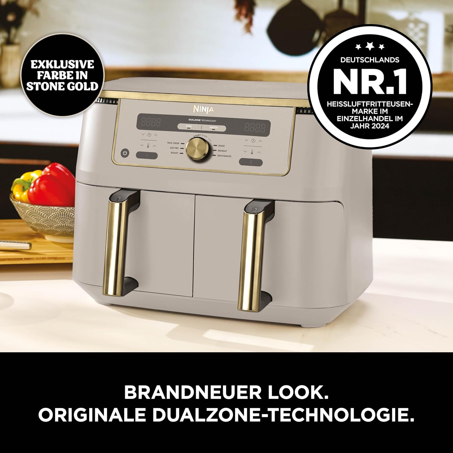 Ninja DZ400 Dual Zone Digital Air Fryer 9.5L 2 Drawer 6-in-1 Hot Air Fryer Stone Gold